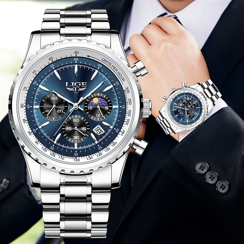 Luxury Watch Manufacturers - LIGE-Relógio Quartzo de Luxo Masculino, Fase
