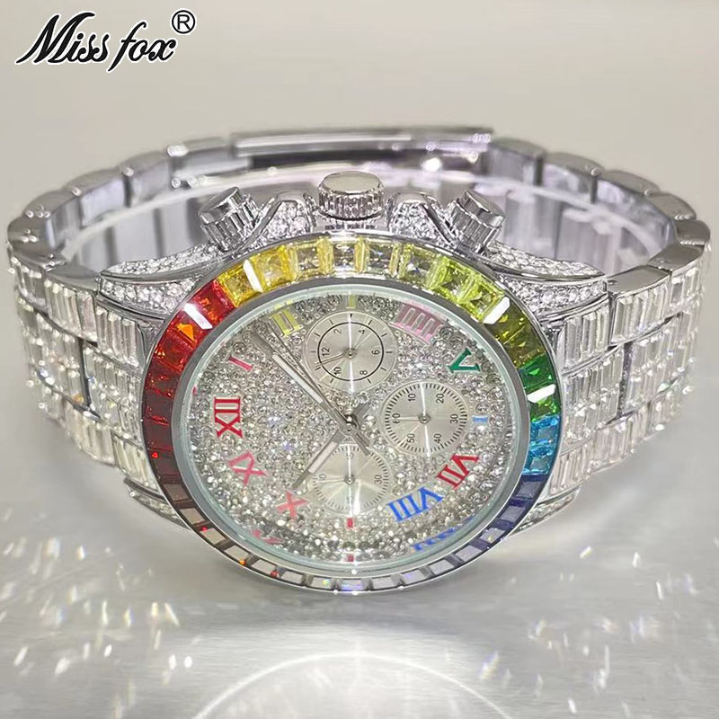 Luxury Watch Manufacturers - MISSFOX-Relógio gelado de luxo para homens,