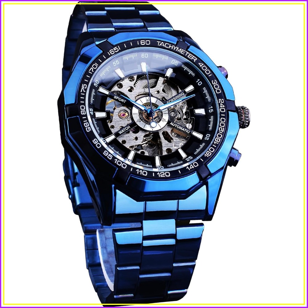 Luxury Watch Image - Relógio Mecânico Masculino Esqueleto Automático Azul