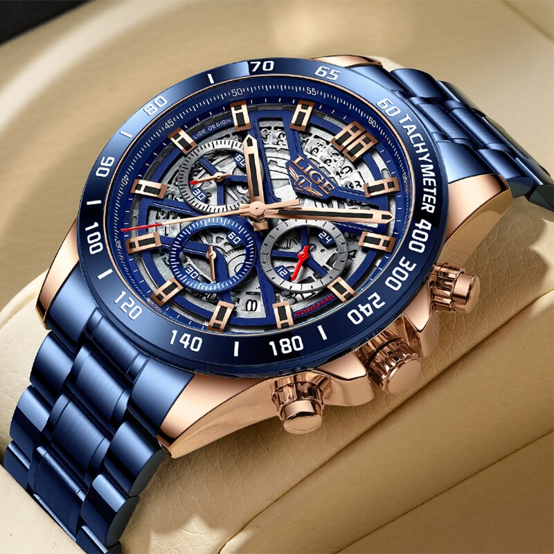 Luxury Watch Manufacturers - LIGE-Relógio de pulso de quartzo cronógrafo