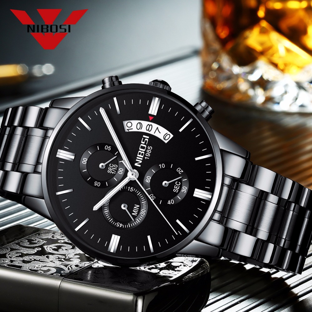 Nibosi aço inoxidável preto re - Luxury Watch Manufacturers avaliação e preço