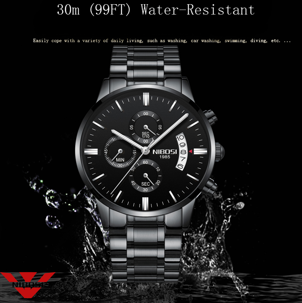 Nibosi aço inoxidável preto re - Luxury Watch Manufacturers avaliação e preço