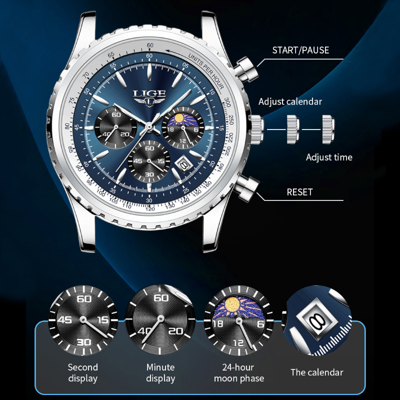 LIGE-Relógio Quartzo de Luxo M - Luxury Watch Manufacturers avaliação e preço